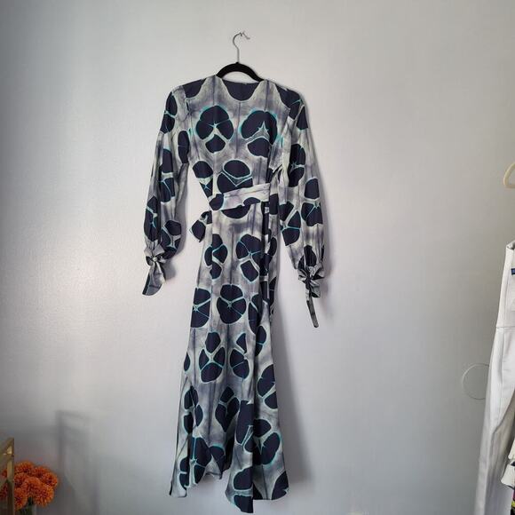 NWOT Alexis Titus Kalani Silk Ocean Print Flounce Wrap Camisole Maxi Dress XS - Picture 7 of 15